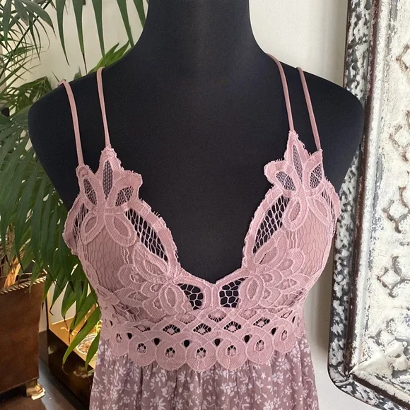 Dusty Rose Lace Floral Midi Dress Adjustable Spaghetti Straps - Picture 3 of 8